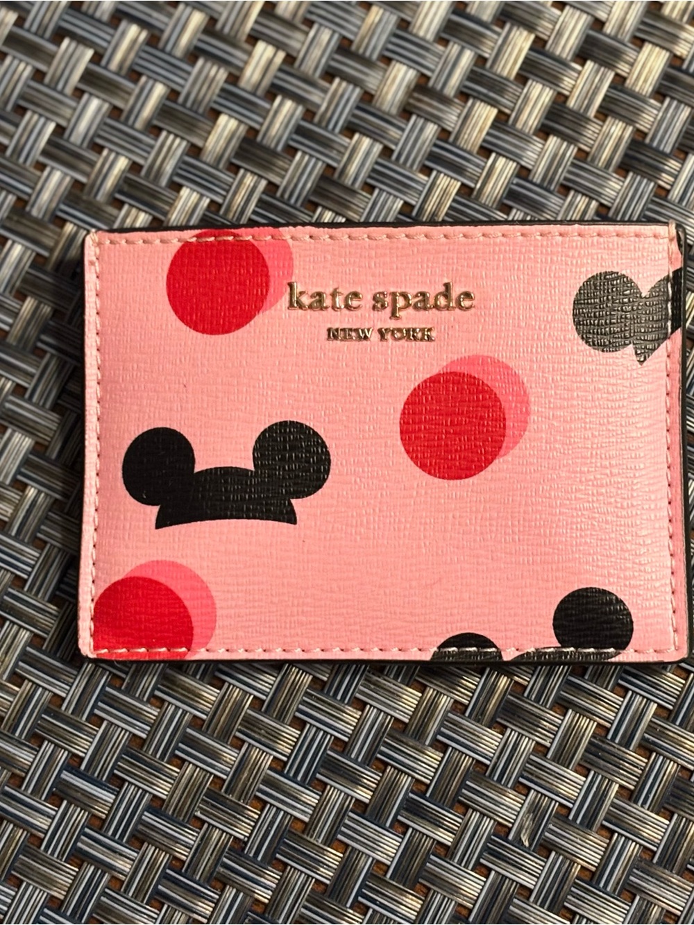 kate spade Disney Parks Pink Polka Dot Card Holder with Mickey Accents